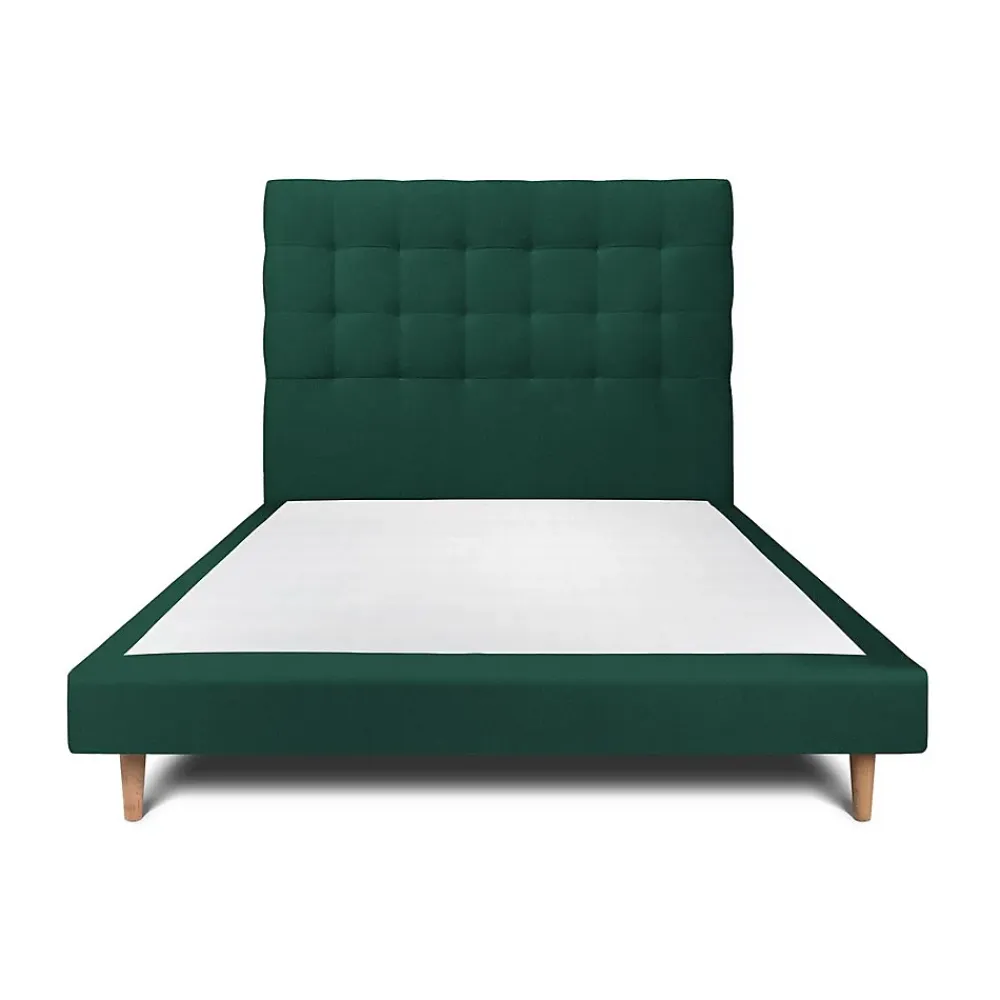 Sommeil De Plomb Lit avec tête de lit capitonnée velours et sommier - Lit en bois massif* Lit Simple