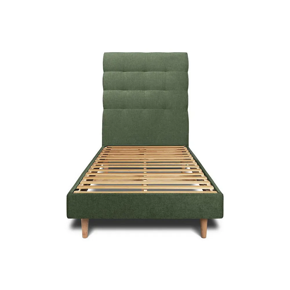 Lit avec tête de lit capitonnée tissu et sommier kit - Lit en bois massif>Sommeil De Plomb Best
