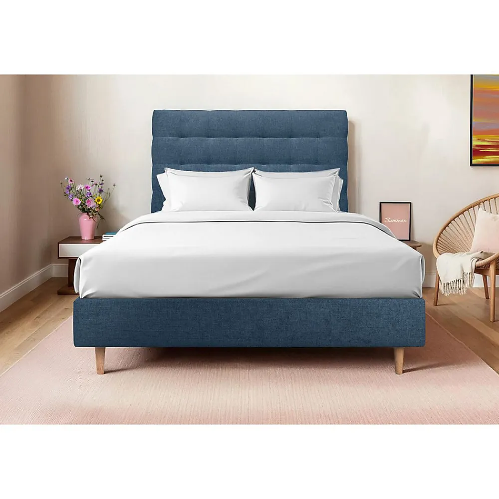 Lit avec tête de lit capitonnée tissu et sommier tapissier - Lit en bois massif>Sommeil De Plomb