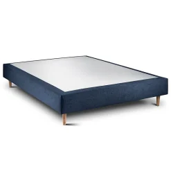 Lit avec tête de lit capitonnée tissu et sommier tapissier - Lit en bois massif><noscript><img width=