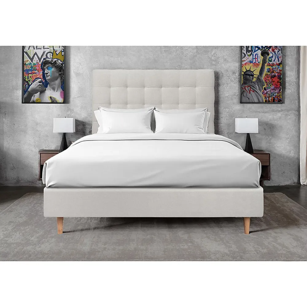 Lit avec tête de lit capitonnée velours et sommier - Lit en bois massif>Sommeil De Plomb Online