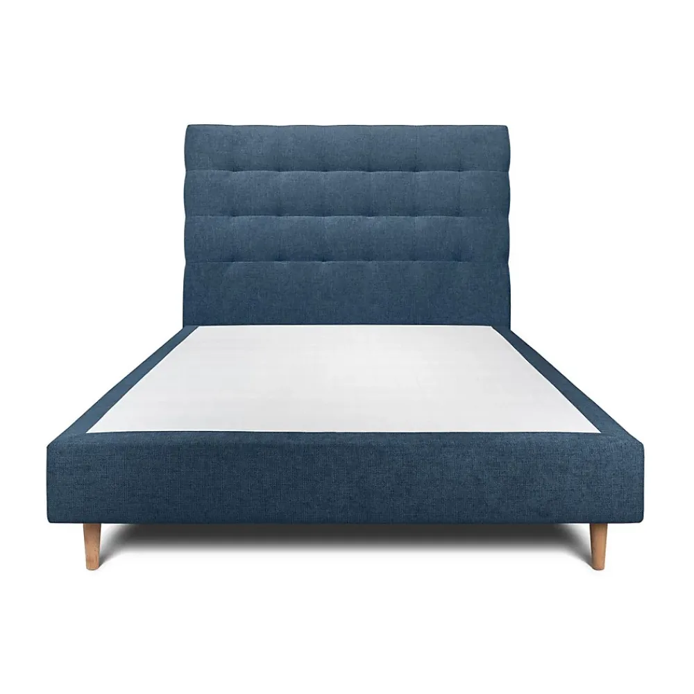Sommeil De Plomb Lit avec tête de lit capitonnée tissu et sommier tapissier - Lit en bois massif* Lit Double