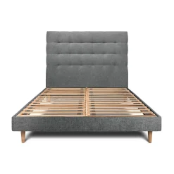 Sommeil De Plomb Lit avec tête de lit capitonnée tissu et sommier kit - Lit en bois massif* Lit Double