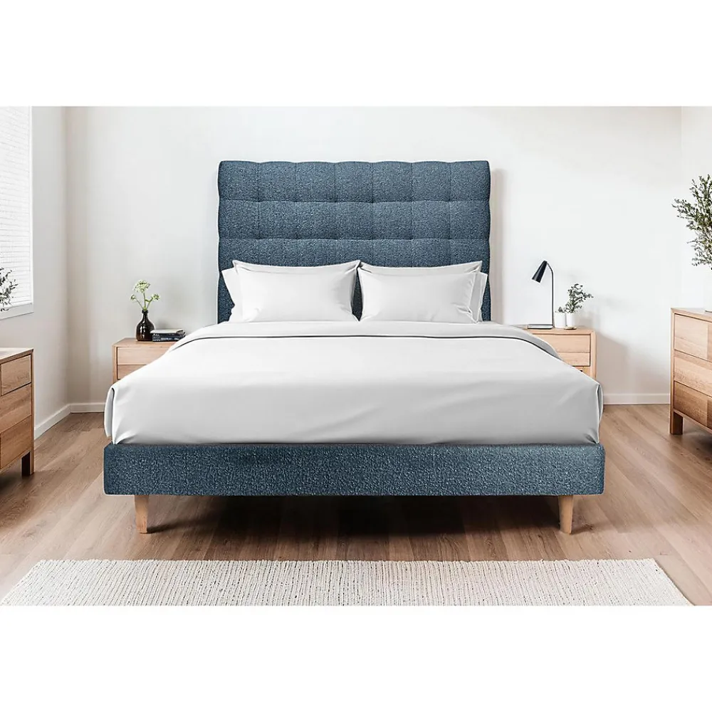 Lit avec tête de lit capitonnée et sommier tapissier - Lit en bois massif>Sommeil De Plomb Outlet
