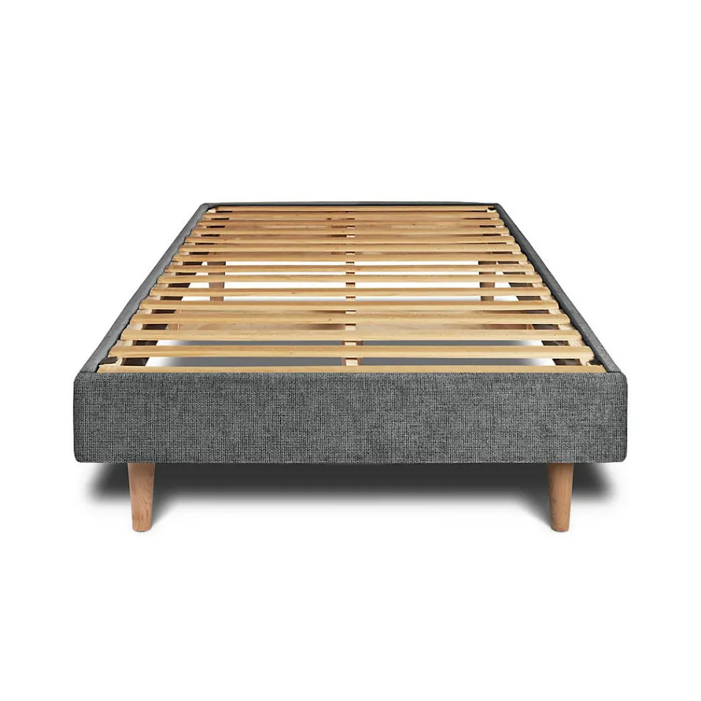 Lit avec tête de lit capitonnée tissu et sommier kit - Lit en bois massif>Sommeil De Plomb