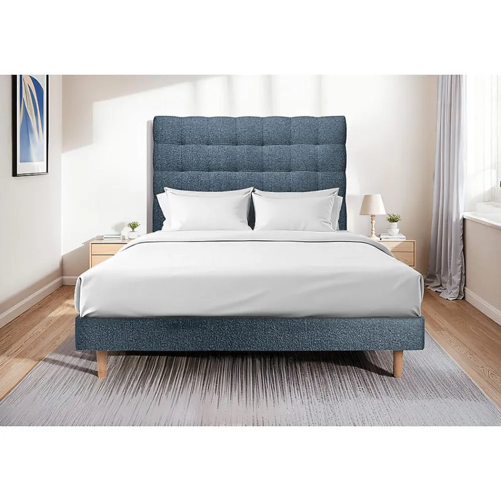 Lit avec tête de lit capitonnée et sommier kit - Lit en bois massif>Sommeil De Plomb Outlet