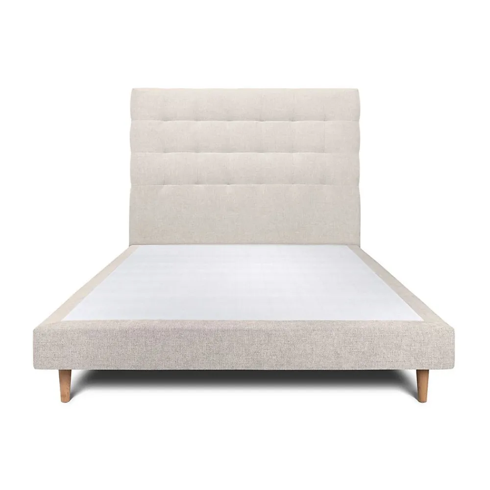 Sommeil De Plomb Lit avec tête de lit capitonnée tissu et sommier tapissier - Lit en bois massif* Lit Double