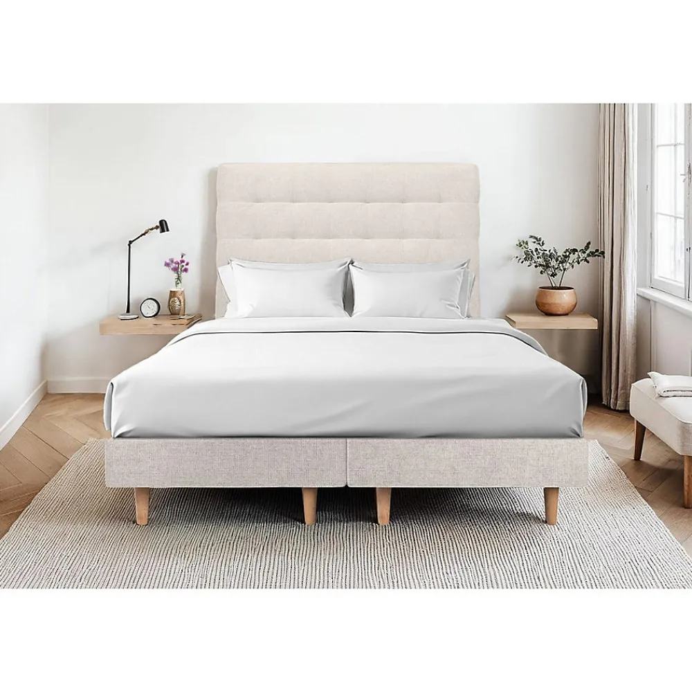 Sommeil De Plomb Lit avec tête de lit capitonnée tissu et sommier tapissier - Lit en bois massif* Lit Double