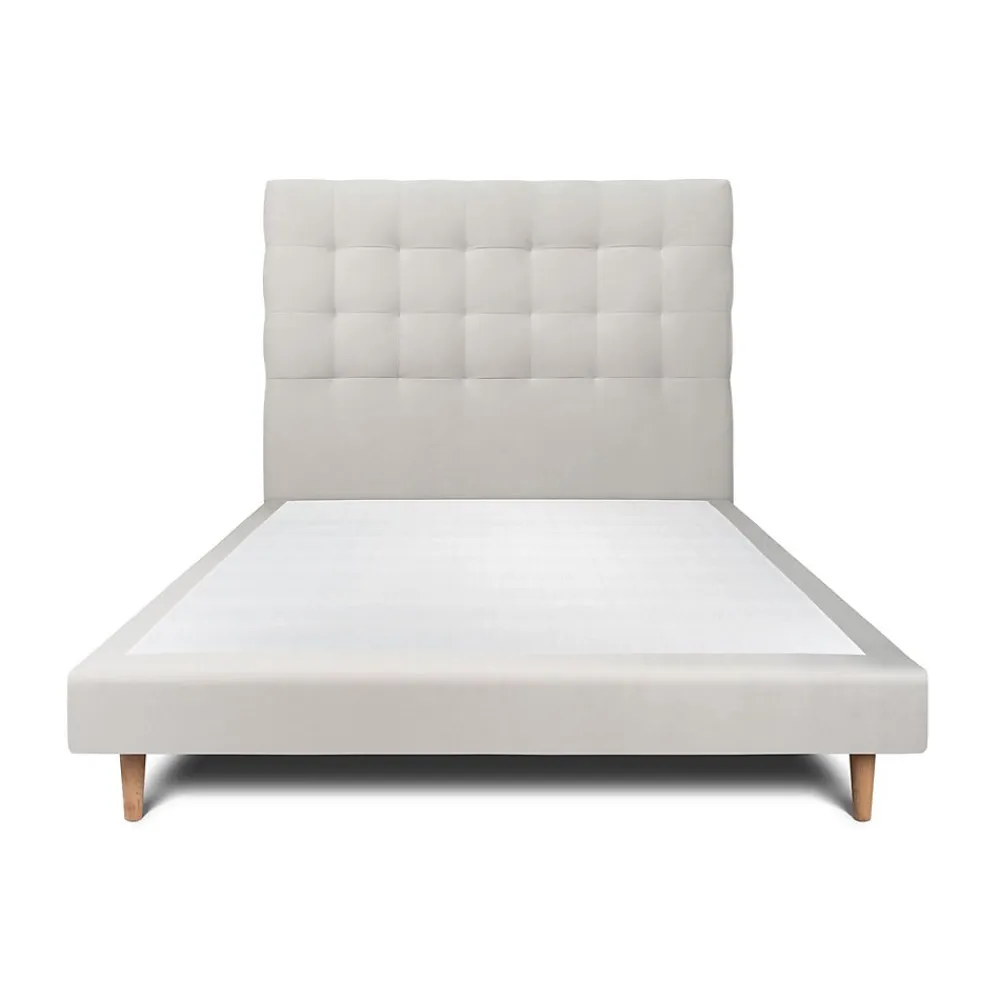 Sommeil De Plomb Lit avec tête de lit capitonnée velours et sommier - Lit en bois massif* Lit Simple
