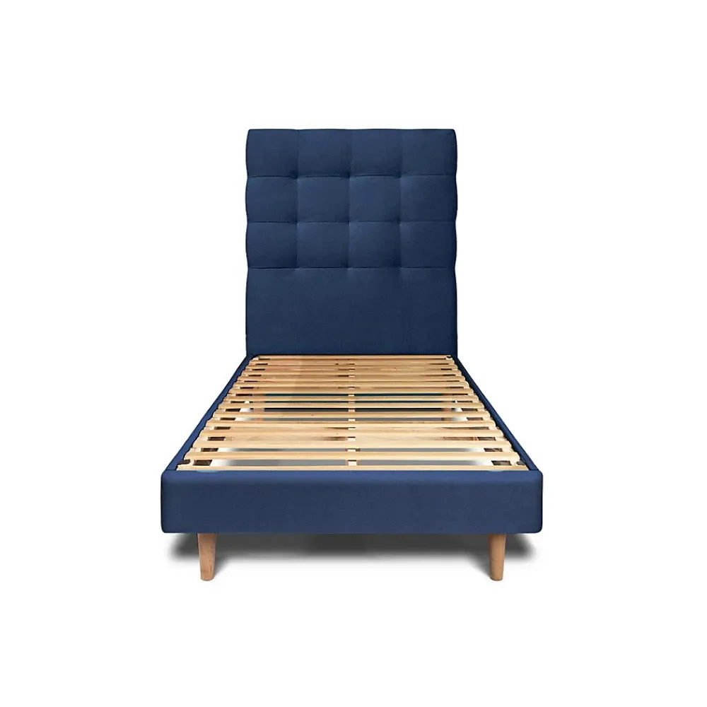 Sommeil De Plomb Lit avec tête de lit capitonnée velours et sommier kit - Lit en bois massif* Lit Simple