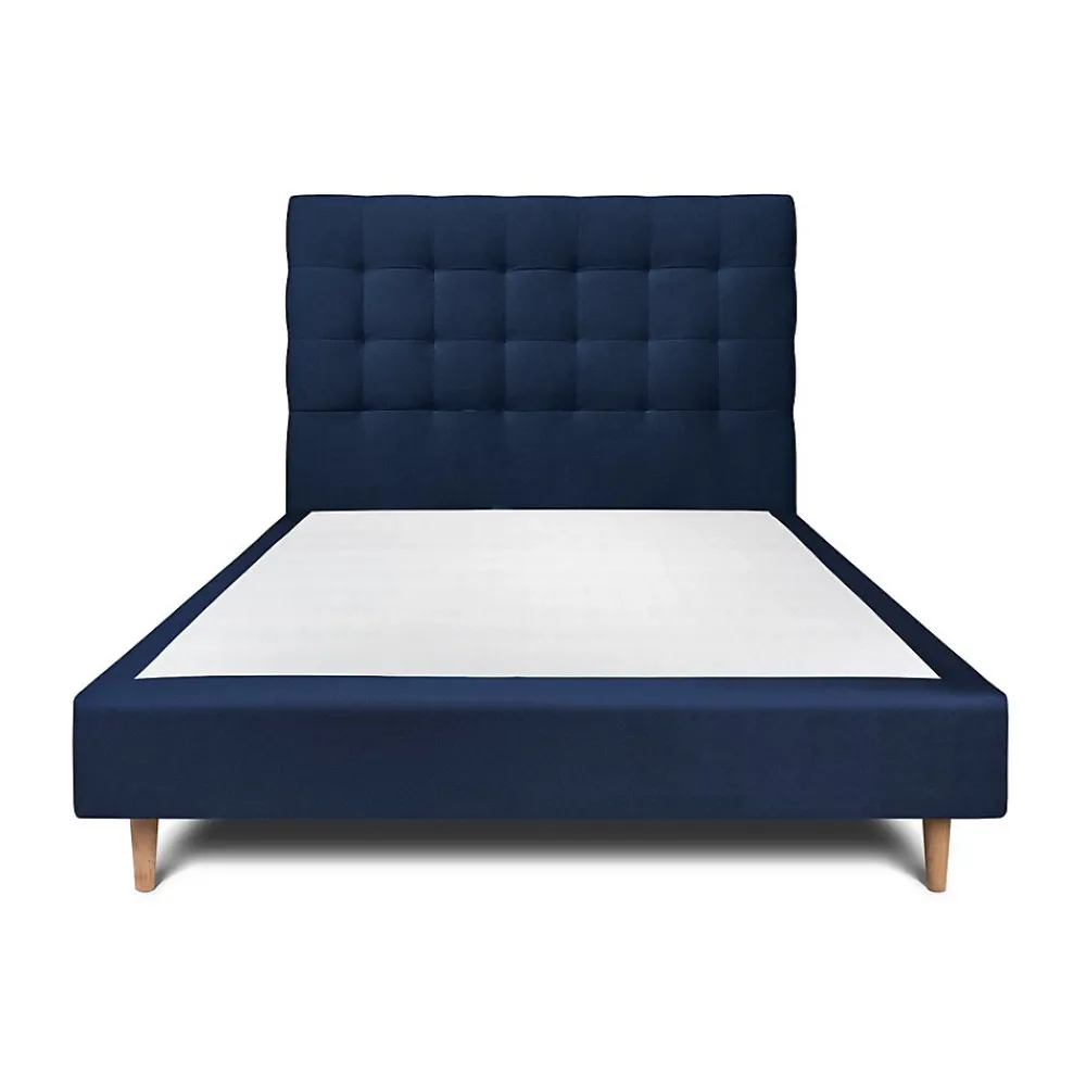 Sommeil De Plomb Lit avec tête de lit capitonnée velours et sommier - Lit en bois massif* Lit Double