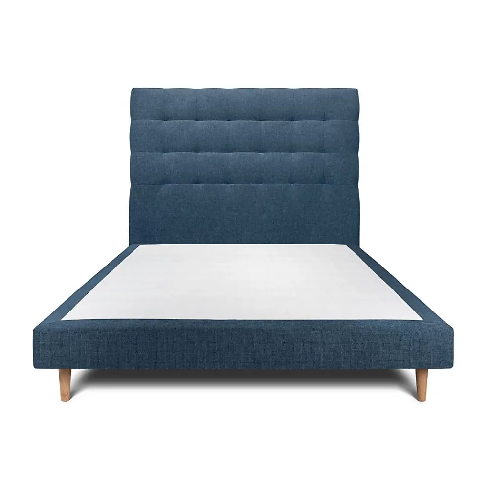 Sommeil De Plomb Lit avec tête de lit capitonnée tissu et sommier tapissier - Lit en bois massif* Lit Double