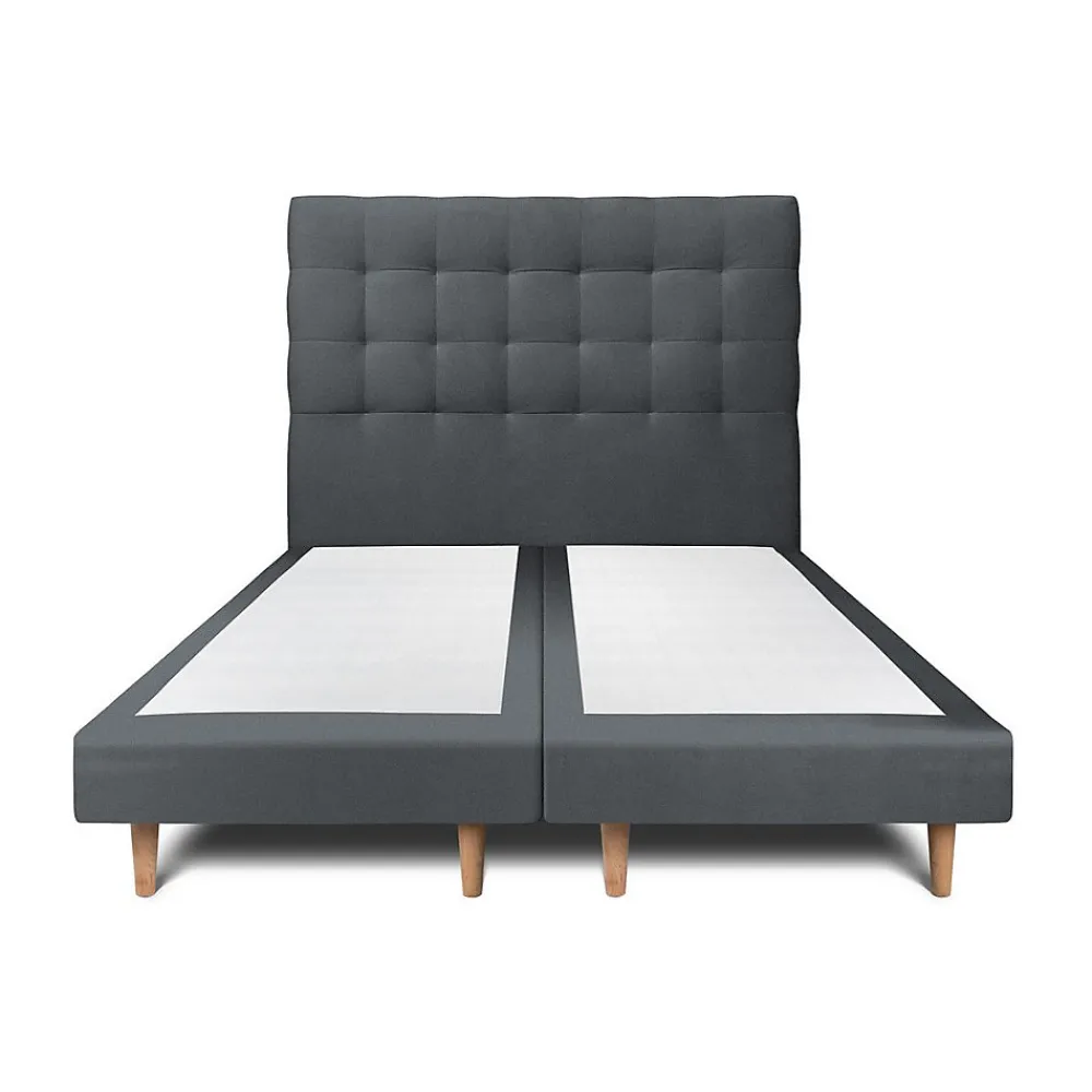 Lit avec tête de lit capitonnée velours et sommier - Lit en bois massif>Sommeil De Plomb Clearance