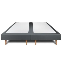 Lit avec tête de lit capitonnée velours et sommier - Lit en bois massif><noscript><img width=