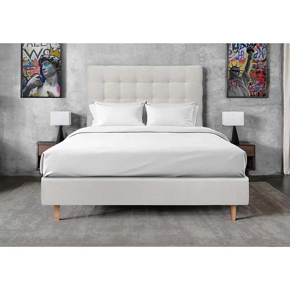Sommeil De Plomb Lit avec tête de lit capitonnée velours et sommier - Lit en bois massif* Lit Double