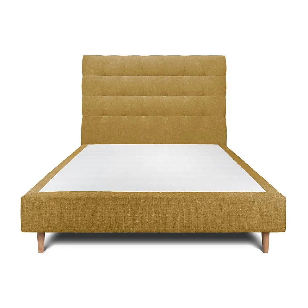 Sommeil De Plomb Lit avec tête de lit capitonnée tissu et sommier tapissier - Lit en bois massif* Lit Double