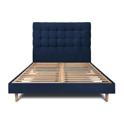 Sommeil De Plomb Lit avec tête de lit capitonnée velours et sommier kit - Lit en bois massif* Lit Double