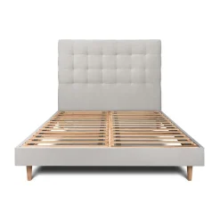 Sommeil De Plomb Lit avec tête de lit capitonnée velours et sommier kit - Lit en bois massif* Lit Double