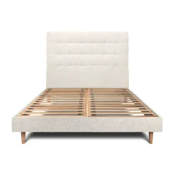 Lit avec tête de lit capitonnée tissu et sommier kit - Lit en bois massif>Sommeil De Plomb Discount
