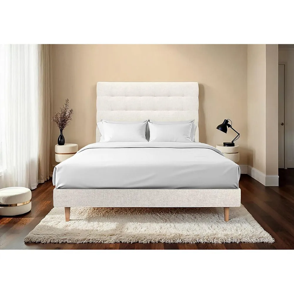 Lit avec tête de lit capitonnée tissu et sommier kit - Lit en bois massif>Sommeil De Plomb Discount