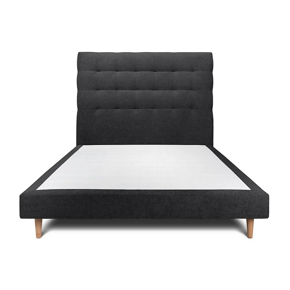 Lit avec tête de lit capitonnée tissu et sommier tapissier - Lit en bois massif>Sommeil De Plomb