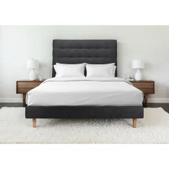 Lit avec tête de lit capitonnée tissu et sommier tapissier - Lit en bois massif>Sommeil De Plomb
