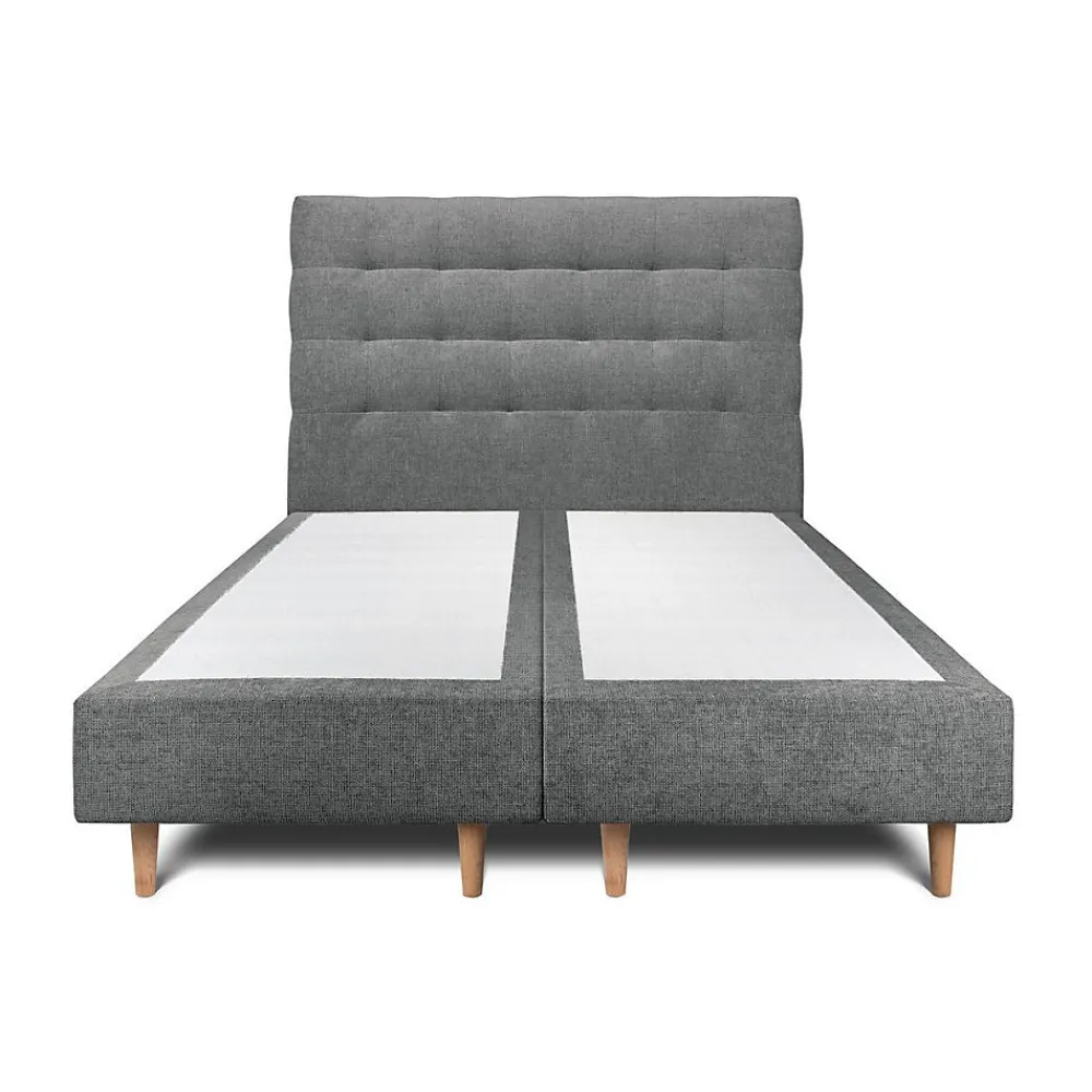Lit avec tête de lit capitonnée tissu et sommier tapissier - Lit en bois massif>Sommeil De Plomb Outlet