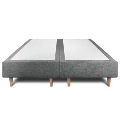 Lit avec tête de lit capitonnée tissu et sommier tapissier - Lit en bois massif><noscript><img width=