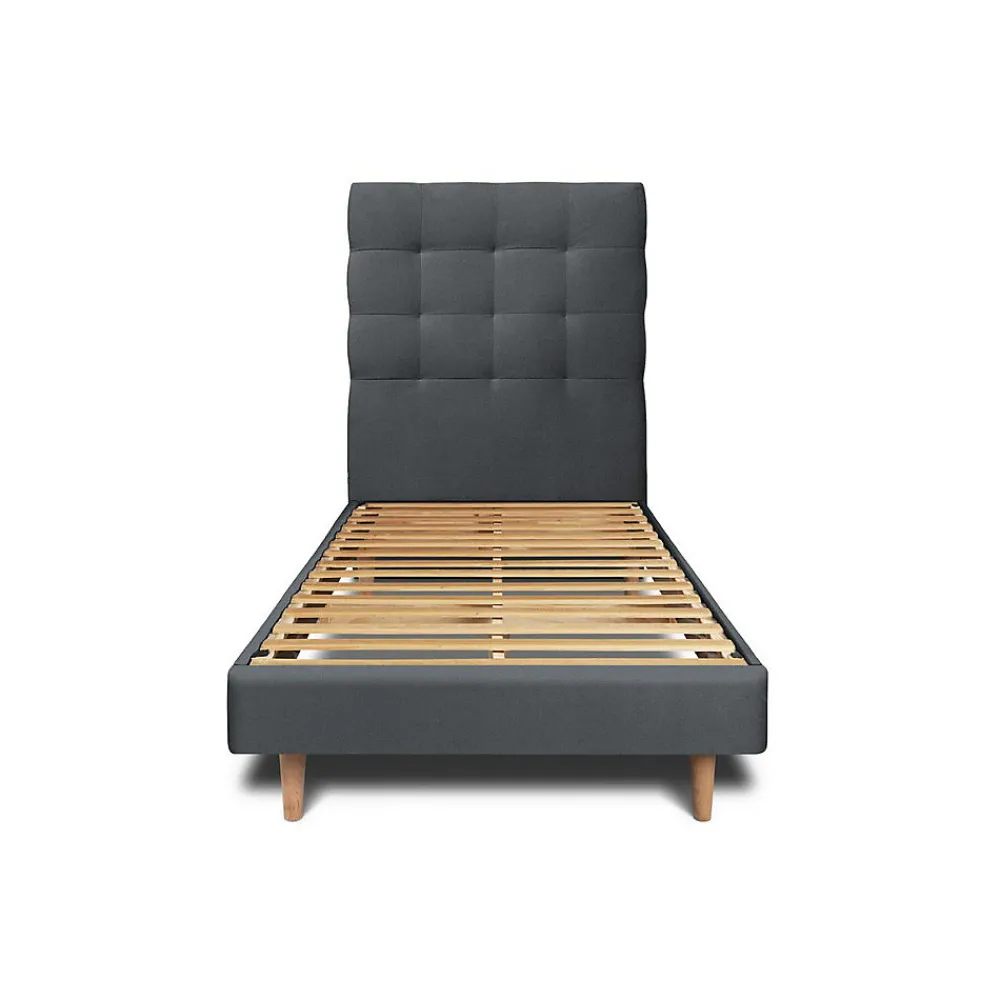 Lit avec tête de lit capitonnée velours et sommier kit - Lit en bois massif>Sommeil De Plomb Hot