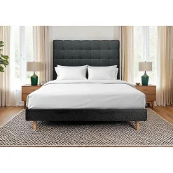 Lit avec tête de lit capitonnée et sommier kit - Lit en bois massif>Sommeil De Plomb Discount
