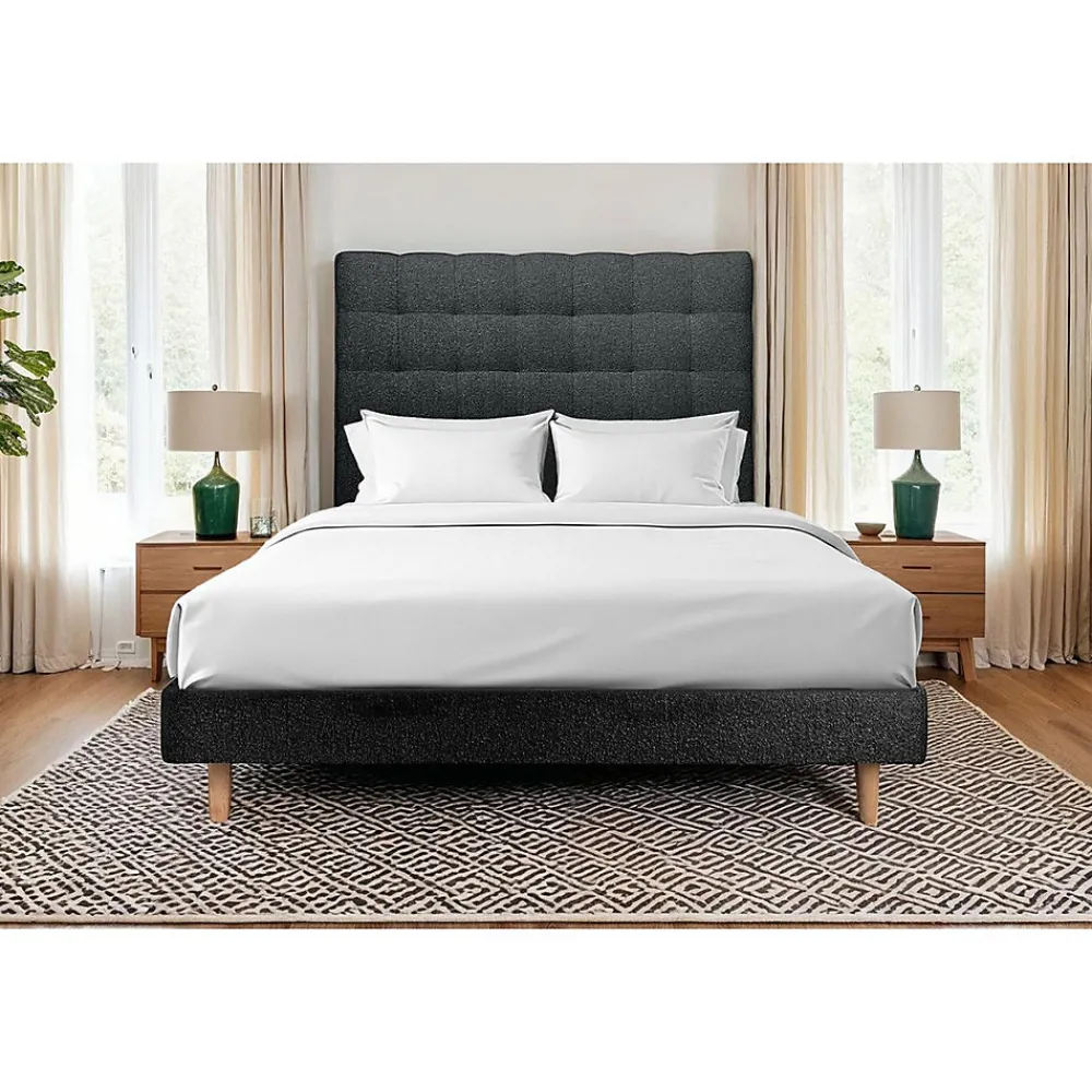 Lit avec tête de lit capitonnée et sommier kit - Lit en bois massif>Sommeil De Plomb Discount