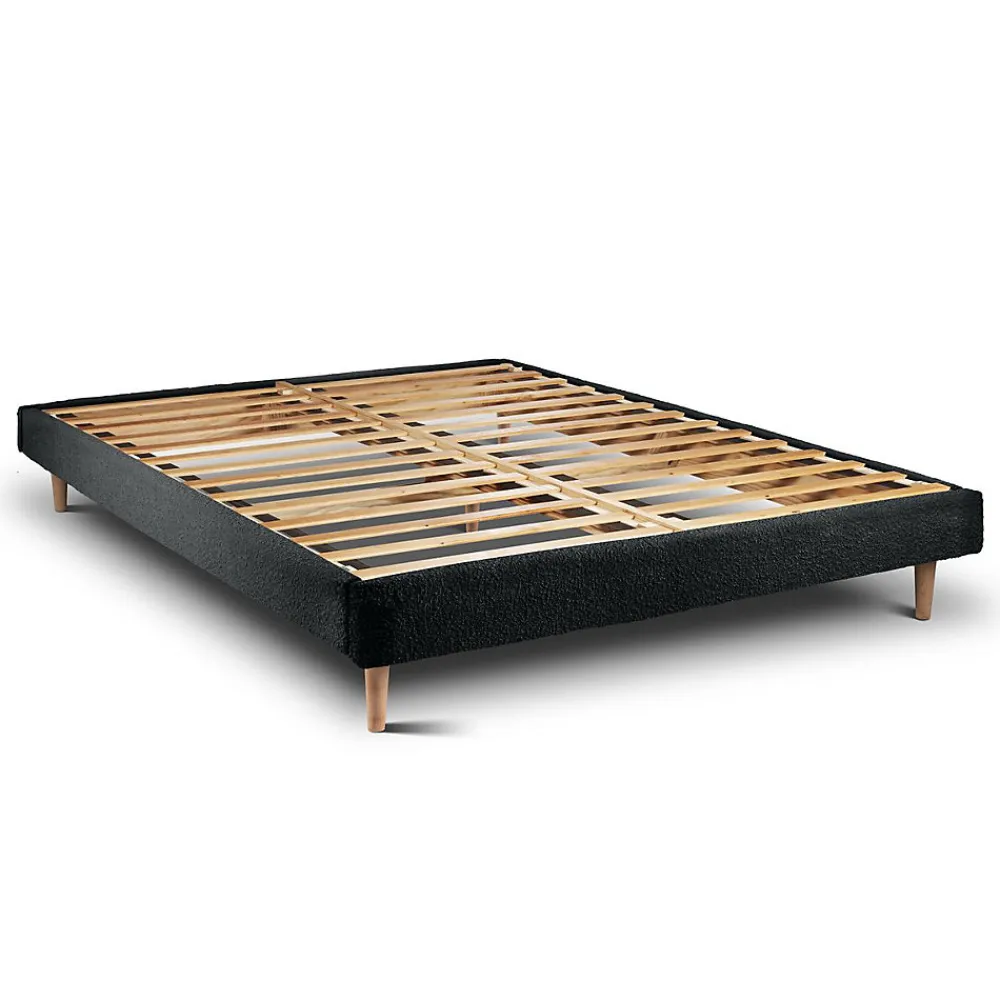 Lit avec tête de lit capitonnée et sommier kit - Lit en bois massif>Sommeil De Plomb Discount