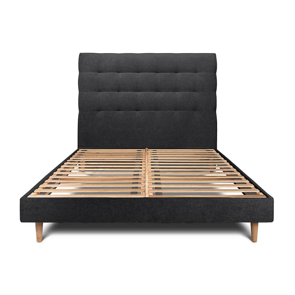 Lit avec tête de lit capitonnée tissu et sommier kit - Lit en bois massif>Sommeil De Plomb Outlet