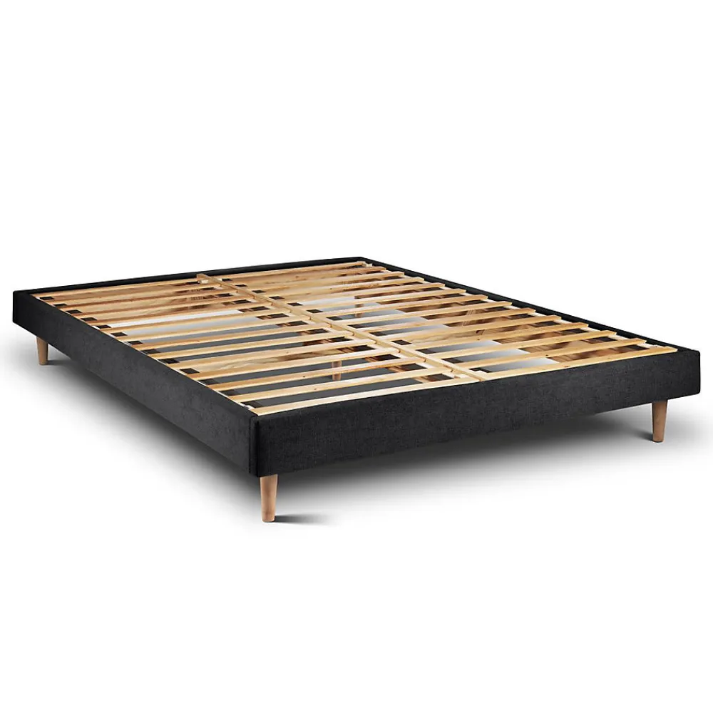Lit avec tête de lit capitonnée tissu et sommier kit - Lit en bois massif>Sommeil De Plomb Outlet