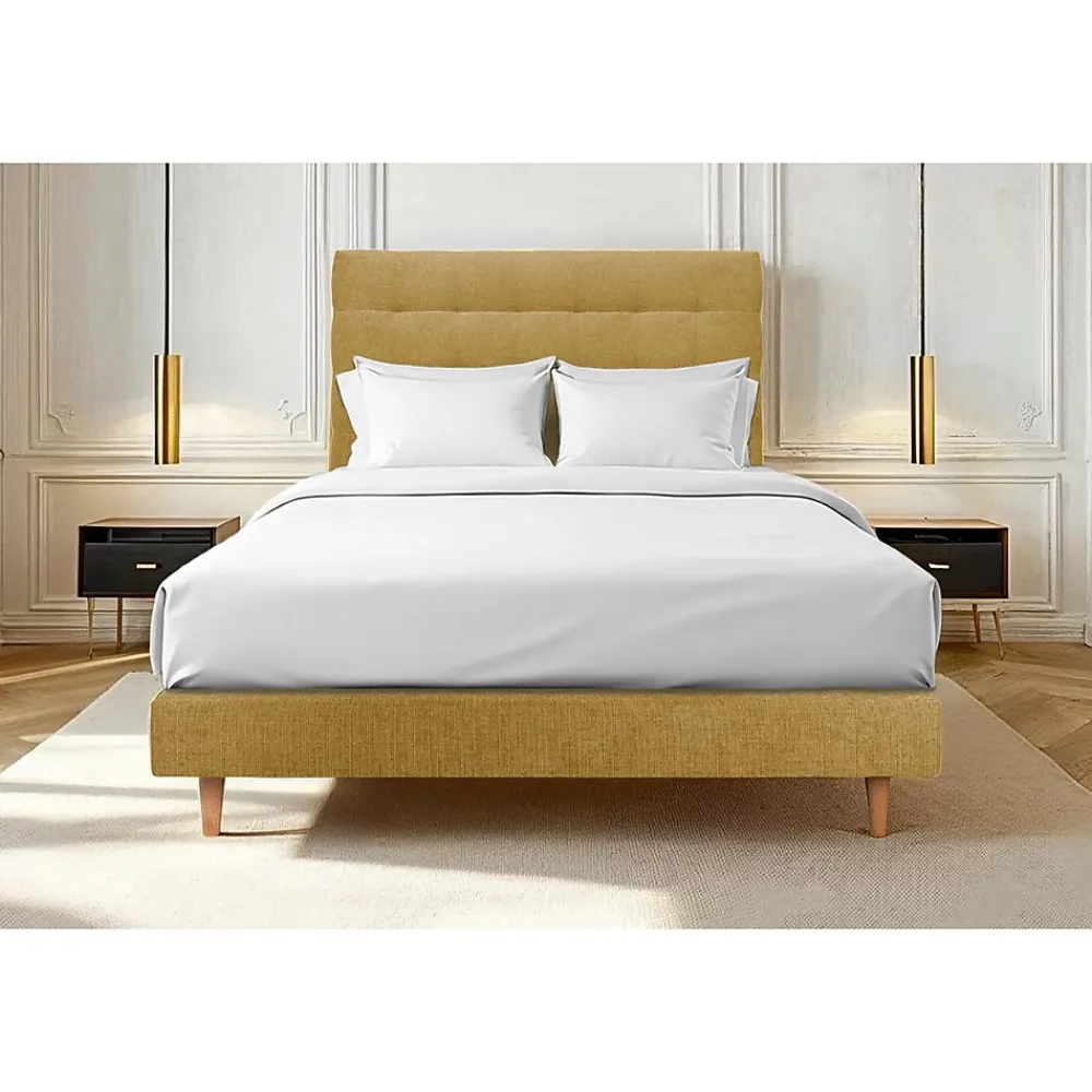 Sommeil De Plomb Lit avec tête de lit capitonnée tissu et sommier tapissier - Lit en bois massif* Lit Simple