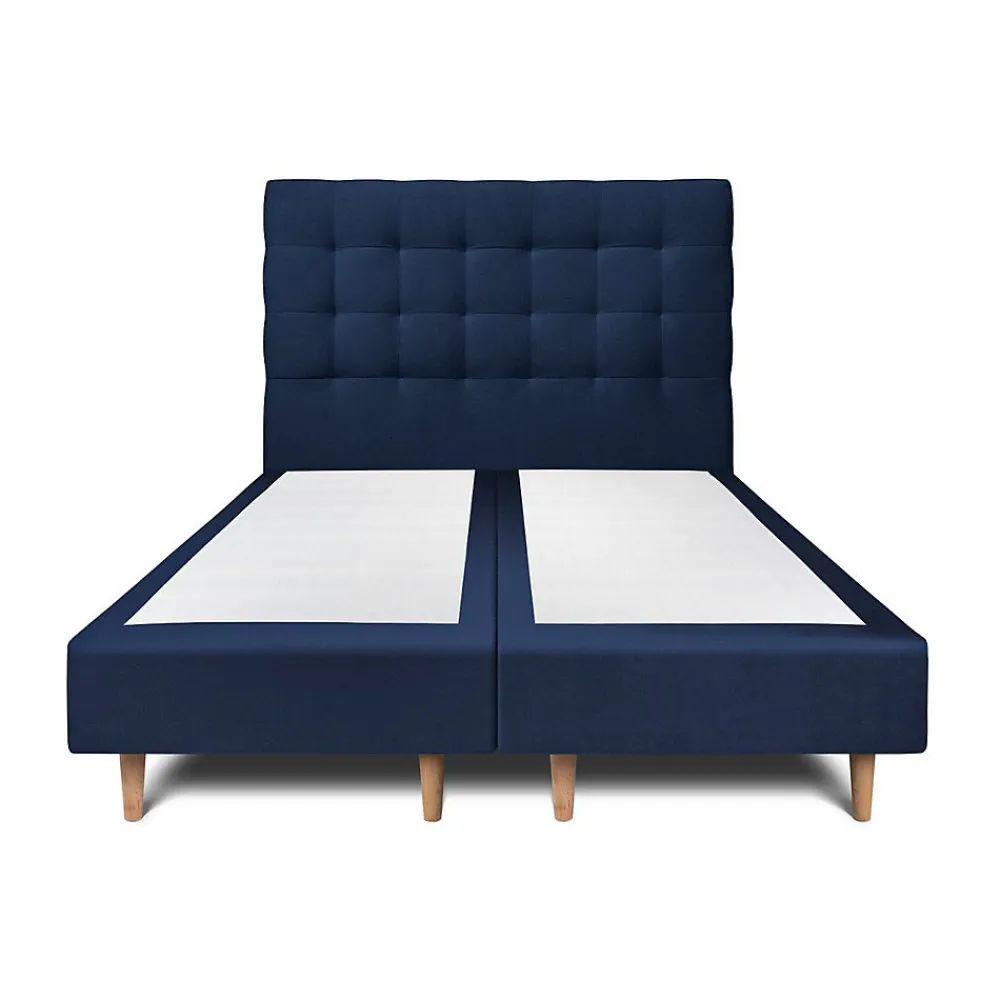 Lit avec tête de lit capitonnée velours et sommier - Lit en bois massif>Sommeil De Plomb Sale