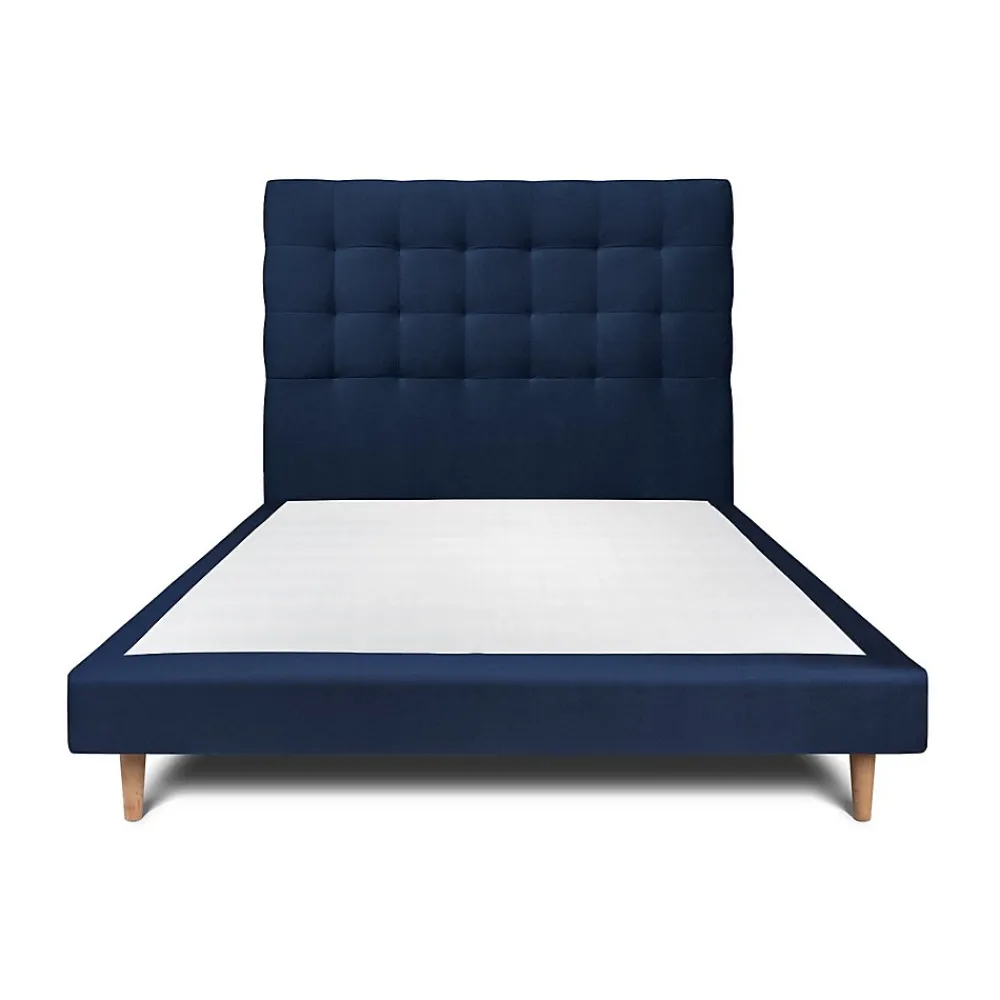 Sommeil De Plomb Lit avec tête de lit capitonnée velours et sommier - Lit en bois massif* Lit Double