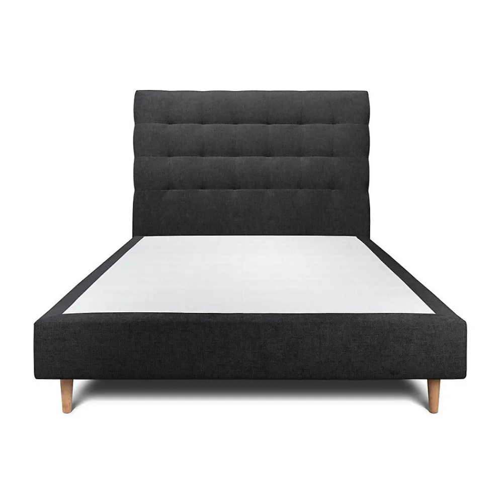 Lit avec tête de lit capitonnée tissu et sommier tapissier - Lit en bois massif>Sommeil De Plomb Outlet