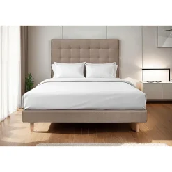 Sommeil De Plomb Lit avec tête de lit capitonnée velours et sommier - Lit en bois massif* Lit Double