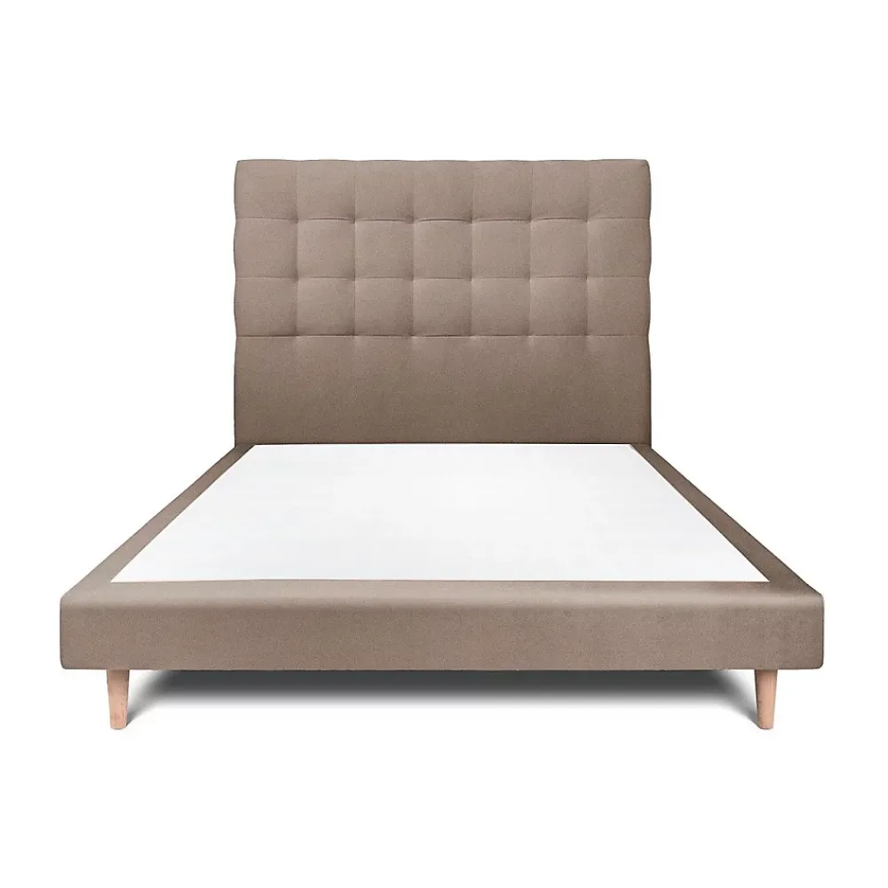 Sommeil De Plomb Lit avec tête de lit capitonnée velours et sommier - Lit en bois massif* Lit Double