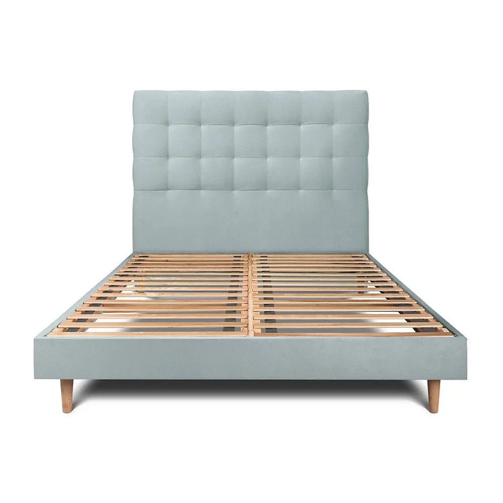 Sommeil De Plomb Lit avec tête de lit capitonnée velours et sommier kit - Lit en bois massif* Lit Simple