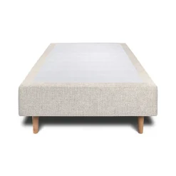 Lit avec tête de lit capitonnée tissu et sommier tapissier - Lit en bois massif><noscript><img width=