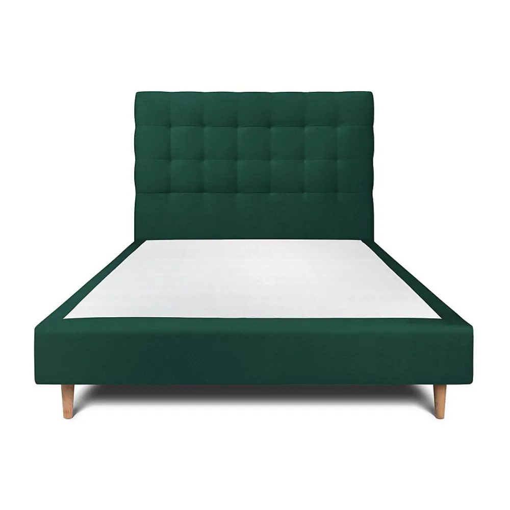 Lit avec tête de lit capitonnée velours et sommier - Lit en bois massif>Sommeil De Plomb Sale