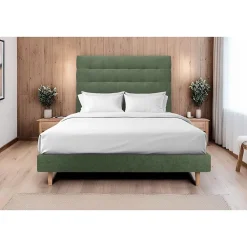 Sommeil De Plomb Lit avec tête de lit capitonnée tissu et sommier kit - Lit en bois massif* Lit Simple