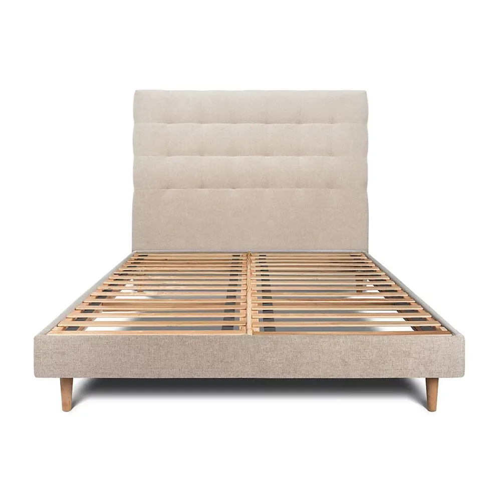 Sommeil De Plomb Lit avec tête de lit capitonnée tissu et sommier kit - Lit en bois massif* Lit Simple