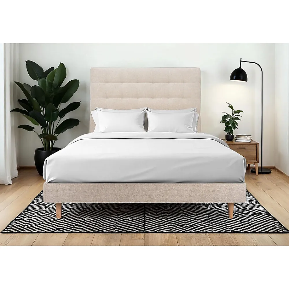 Sommeil De Plomb Lit avec tête de lit capitonnée tissu et sommier kit - Lit en bois massif* Lit Simple