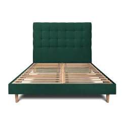Sommeil De Plomb Lit avec tête de lit capitonnée velours et sommier kit - Lit en bois massif* Lit Simple