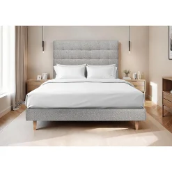 Sommeil De Plomb Lit avec tête de lit capitonnée et sommier tapissier - Lit en bois massif* Lit Double