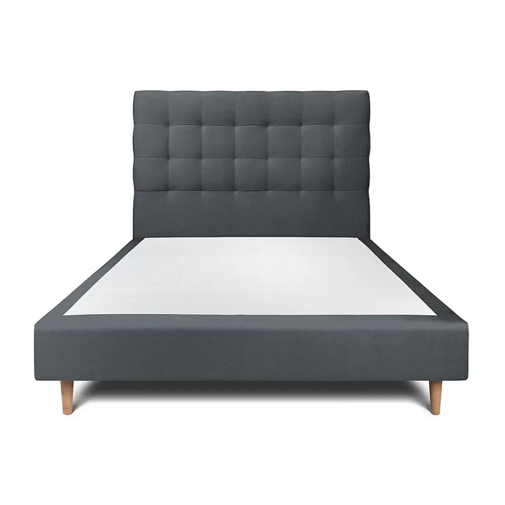 Sommeil De Plomb Lit avec tête de lit capitonnée velours et sommier - Lit en bois massif* Lit Double