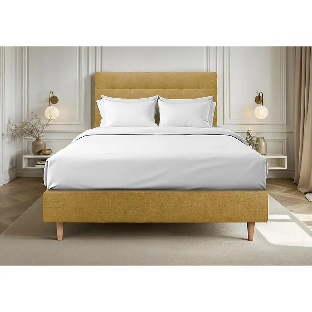 Lit avec tête de lit capitonnée tissu et sommier tapissier - Lit en bois massif>Sommeil De Plomb New